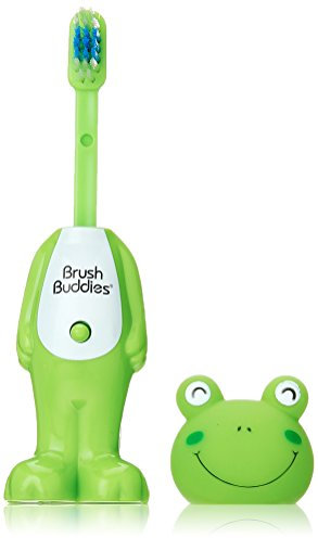 BrushBuddies Poppin Leapin Louie Frosch Kinderr Zahnbürste, Grün, Weich, BPA-frei, Flexibel, Verriegelung, Wiederverwendbar