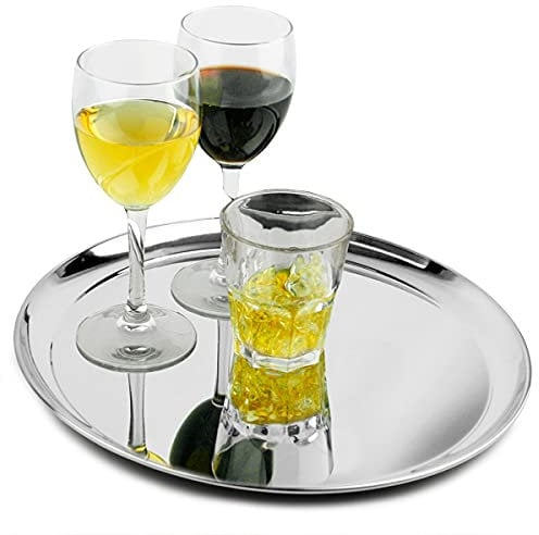 bar@drinkstuff Stainless Steel Waiters Tray - 12inch Circular Serving Tray, Ideal for Food & Drinks Service