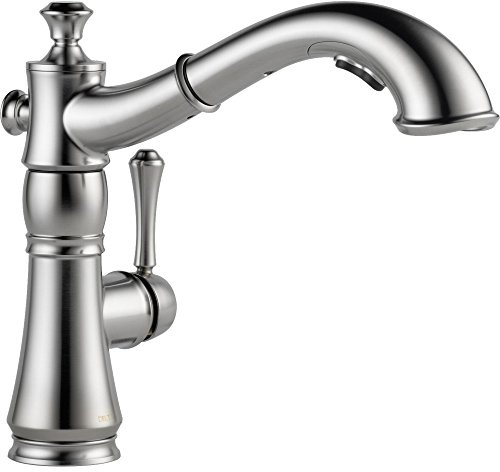 Delta Faucet Cassidy Pull Out Kitchen Faucet, Brushed Nickel Kitchen Sink Faucet, Kitchen Faucet with Pull Out Sprayer, Magnetic Docking Spray Head, Arctic Stainless 4197-AR-DST