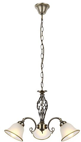 Globo Pendelleuchte ODIN in Altmessing mit satinierten Glasschirmen, Ø 60cm