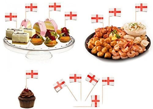 100 St George Sandwich Party Flag Food Cup Cake Cheese Cocktail Stick Picks England Football Sports Buffet Decoration Labels by Concept4u