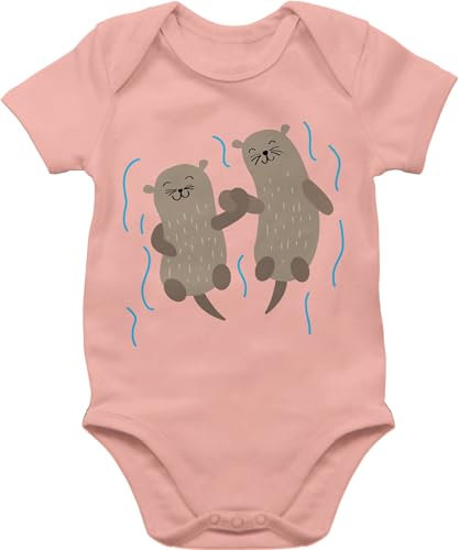 Baby Body Junge Mädchen - Tiermotiv Animal Print - Süße Otter - 6/12 Monate - Babyrosa - clothing strampler neugeborene mit tieren tiermotive fischotter babysachen tiermotiven baby-kurzarmbodys