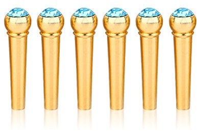 Dilwe 6 Stücke Gitarre Bridge Pin, Messing Bridge Brücke Peg Nagel mit Kristallglas Dot für Folk Akustische Gitarre(himmelblau)