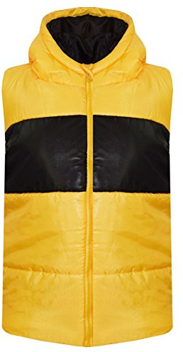 A2Z 4 Kids Girls Boys Mustard Padded Hooded Gilet Bodywarmer | Mustard Contrast Panel Quilted Gilet with Hood for Girls Boys Winter Jacket