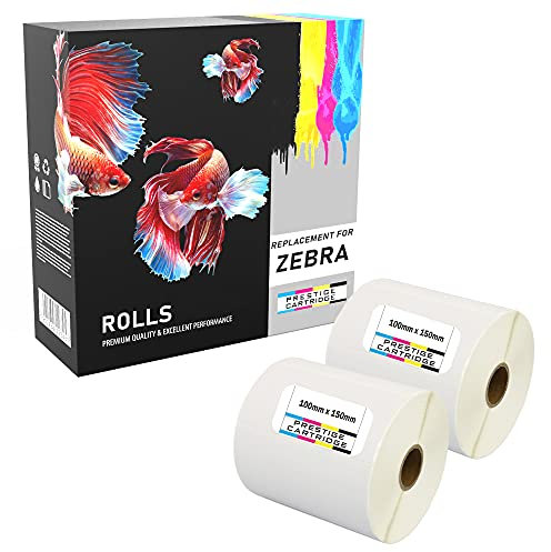 PRESTIGE CARTRIDGE 1,000 Zebra 100mm x 150mm Thermique Directe Papier Étiquettes (500 étiquettes par rouleau) pour Imprimante Zebra - 2 Rouleaux Noir sur blanc
