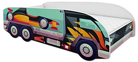 ACMA Kinderbett LKW Truck 140x70 cm Autobett Juniorbett für Kinder ohne Matratze und Lattenrost, Spielbett ohne Rausfallschutz, Kinderzimmer Bettmöbel, Design 07 Formel-1-Transporter
