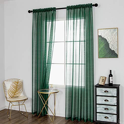 DUALIFE Smaragdgrüne transparente Vorhänge, 213,4 cm Länge, Jägergrün, solide Voile, Fenstervorhang, Vorhänge, Stangentasche, Oberseite für Wohnzimmer, Schlafzimmer, transparente Fensterbehandlungen,
