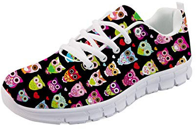 Woisttop Bunte Eulen Alle Jahreszeiten Laufen Flache Schuhe für Frauen Sport Walking Sneakers