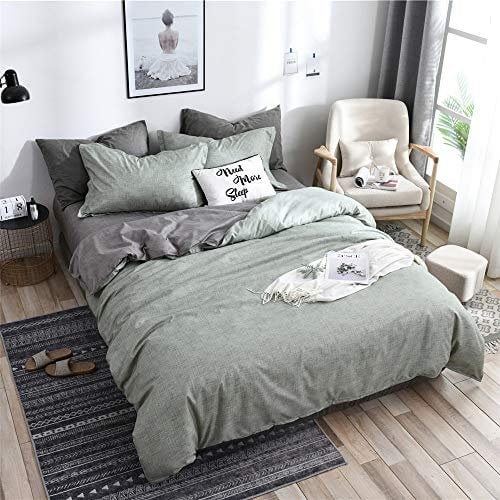 Oduo Set Biancheria da Letto Matrimoniale Microfibra, 3 Pezzi Stile Nordico Geometrico Copripiumino Set, Set Copripiumini e Federe per Letto Matrimoniale/Letto Singolo (Verde Chiaro,140x200cm)