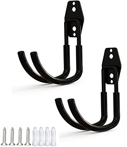 Keebgyy 2 soportes de manguera de jardín con gancho pesado para exteriores, con tornillo para manguera de patio, ideal para fijar en la pared, de metal, cómodo de usar, decoración de jardín duradera