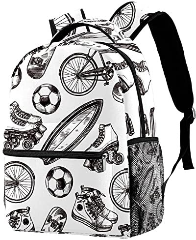 Leisure Campus Travel Backpacks, Football Roller Skates Pattern Bags with Bottle Holder for Girls Boys