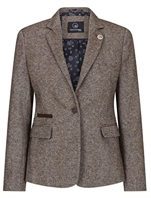 TruClothing.com Giacca da Donna in Tweed Classico Elegante Vintage Anni 1920s - Marrone Chiaro 42