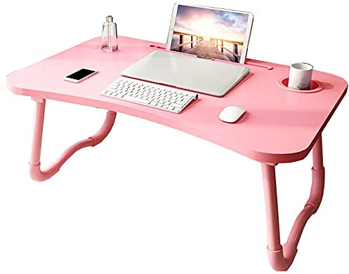 WHOJA Mesa de Ordenador Escritorios de Regazo Plegables con portavasos/Soporte para Tableta para estudiar en la Cama/sofá/sillón Rosado Mesa de Ordenador