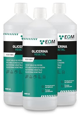 EQM - ECO-904 - Glicerina Vegetal Líquida - 3x1L - Grado farmacéutico - Hidratante natural cabello y piel - Ideal para jabones, champús, cremas, etc