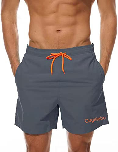 Ougelebo Badehose Herren Badeshorts Herren Kurz Männer Schnelltrocknend Schwimmhose Kurze Strandhose Swim Bade Shorts Man Grau L