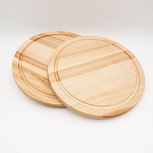 JOWE Tagliere rotondo da cucina in legno di frassino, 25 x 25 cm, tagliere rotondo, set di 4 pezzi