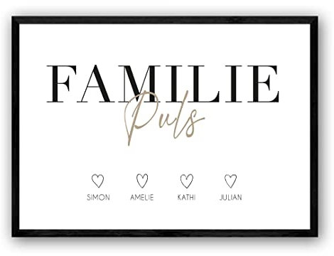 Personalisiertes Geschenk Familie Poster mit Nachname — Typographie Wandbild Querformat in Minimalistisches Design — Familienbild für Kinderzimmer, Wanddeko oder Wohnzimmer — Größe und Rahmen Optional