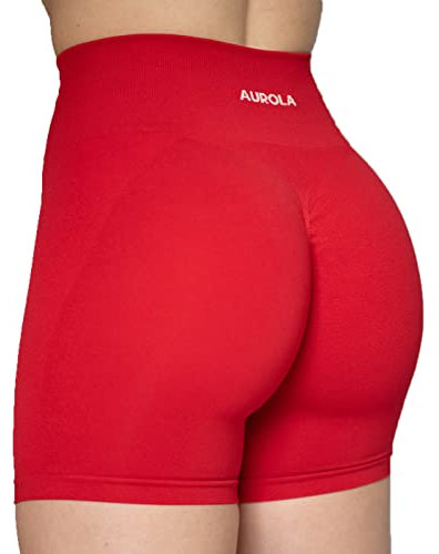 AUROLA Damen Athletic Shorts Hohe Taille Laufshorts Sportlich Kurz Gym Elastische Workout Shorts, Feuerrot, X-Klein