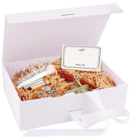 Geschenkbox mit Deckel, Geschenkverpackung Box, Dekorative Box mit Schleife Magnetische, Rechteckige Geschenkverpackung mit Band Wiederverwendbare für Hochzeiten, Geburtstage, Jubiläen (21x17 x7 cm)