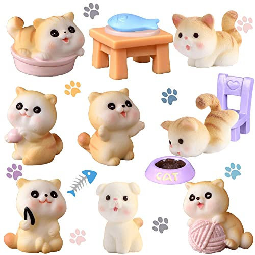 Miniatur-Katzenfigur für Katzenliebhaber, 13 Stück, schöne niedliche kleine Katzenfiguren, Dekoration, Mini-Feengarten, Katze, Sukkulenten, Ornament für Heimdekoration, Mikro-Landschaft (orange)