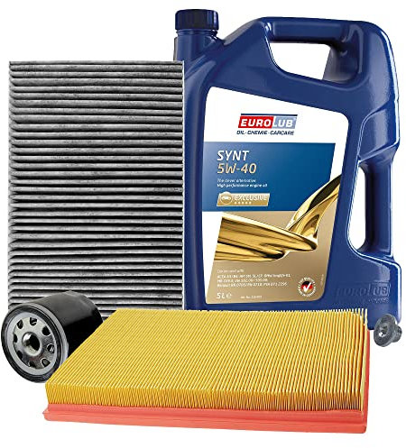 BESTPRICE Inspektionspaket Filterset mit 1x Ölfilter; 1x Luftfilter; 1x Innenraumfilter (Aktivkohle); 1x Ölablassschraube; 1x Motoröl 5W-40 SYNT SAE 5 l, KOMPATIBEL MIT - OPEL ASTRA G, ZAFIRA A