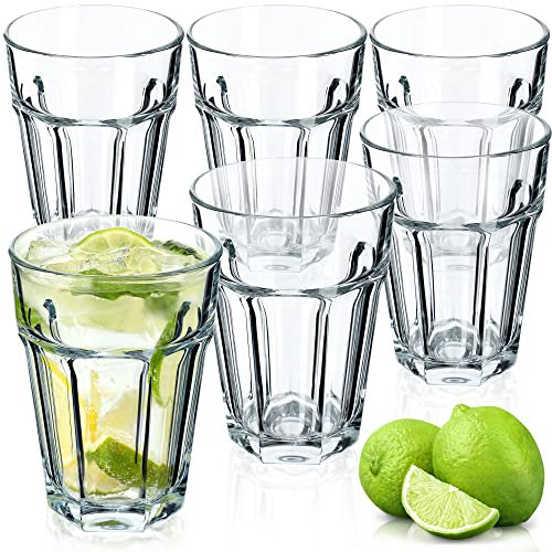 KADAX Lot de 6 verres à boisson, longs, en verre neutre/calcium, lavables au lave-vaisselle, empilables, à cocktail, à café, à thé, Amelie 365 ml
