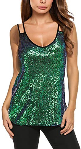 2023 Camisetas sin Manga Mujer, Moda Verano Lentejuelas Camisola Casual Camisetas de Tirantes Cuello en V Sexy Originales Fiesta Chaleco Tank Tops Suelto Shirt tee Elegantes Camisa Club