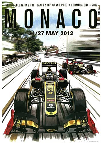 Grand Prix Formula One Monako 2012 Poster A4 - Filmkunstposter in verschiedenen Größen für Wohn- oder Schlafzimmerideen. Randlose Kultfilmbilder, klassische ikonische 70er, 80er, 90er Jahre, Vintage-