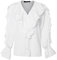 Azruma Damen Sommer Bluse Elegant Chiffon V-Ausschnitt Rüschen Langarm Einfarbig Weiß XL