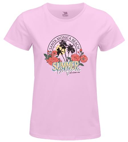 Republic Of California « Santa Monica Beach » WOREPCZTS103 T-Shirt Femme, Rose, Taille S