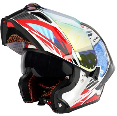 Orthrus Modular LED Full Face Motorcycle Helmet - DOT Approved Flip-Up Dual Visor Sun Shield & Bluetooth Ready for Adults Men Women - Street Bike/Motocross (Colorful, XL)