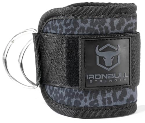 Women's Ankle Strap for Cable Machines & Resistance Bands: Gym & Home Workout Cuff Attachment for Leg Extensions, Kickbacks, Hip Abductors - Booty Exercises (Black Leopard, Pair)