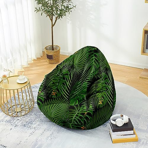 Mateju Bean Bag Chair, Beanbag Chair Adult, Green Leaf Bean Bag Without Filling, Plush Toy Storage Large Bean Bags, High Back Bean Bags, Suitable for Indoor and Outdoor Beanbag (Tropical,XL)