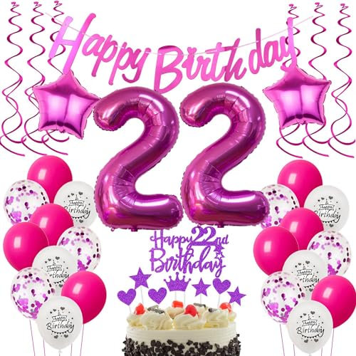Deko 22. Geburtstag Frauen luftballons 22 Geburtstag Deko Geschenk für 22. Geburtstag Frauen rosa 22. Geburtstag Tortendeko 22 Frau Geburtstagsdeko 22 jahre Frau Geburtstag dekoration rosa