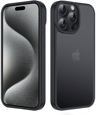 iCatchy for iPhone 15 Pro Case 6.1-Inch, Shockproof Anti-Fingerprint Frosted Military Grade Drop Protection Translucent Matte Cover Camera Lens Protection (Black)
