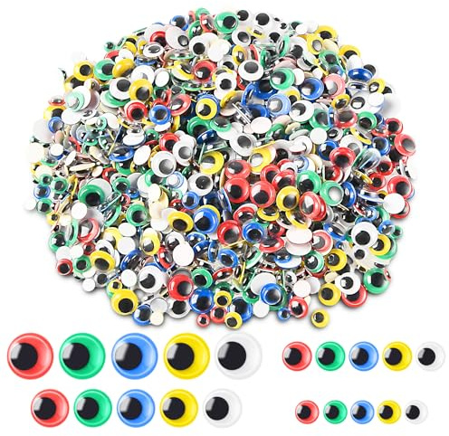 DIVINA VITAE 1000 Pcs Wiggly Eyes for Crafts, Sticky Googly Eyes Funny Wiggle Googly Eyes Self-Adhesive Googly Eye Stickers with Multi Colors and Sizes for DIY Crafts Decoration (6/8/10/12mm)