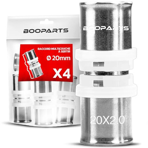 BOOPARTS - 4 pezzi - raccordo multistrato 20-20 a crimpare contorno TH - manicotto multistrato uguale - raccordo idraulico per tubo multistrato 20