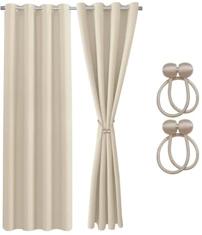 Cozyor Verdunklungsvorhänge Gardinen 2er Set mit Magnet-Raffhalter Thermogardine gegen Kälte 100% verdunkelnd, beige Driftwood, Gardine mit Ösen für Schlafzimmer, Wohnzimmer, Kinderzimmer 200x135 cm