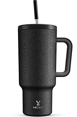 Bicchiere Meoki XXL da 1180ml in acciaio isolato, con manico e coperchio antiperdite Il bicchiere è inoltre isolato per mantenere le bevande fredde fino a 34 ore e calde fino a 10 ore(Notte)