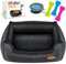Lovpet® Hundebett Hundekissen Hundekorb Chiller, Inkl. Napf + 3X Kauknochen, Hundesofa Kissen für Kleine, Mittelgroße & Große Hunde, Bezug abnehmbar und waschbar, L 90 x 75 x 25 cm Anthrazit