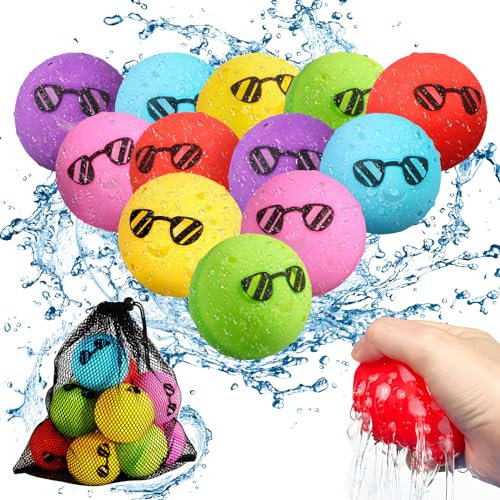 IEEILULU 18 Stück Wiederverwendbare Wasserbomben Selbstschließend, Schnell Befüllbare Silikon Spritzbälle, Kein Mühsames Füllen und Verknoten, Strand Party, Sommer, Drausse (12 Stück - Wasserbomben A)