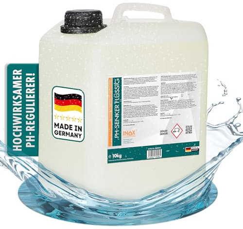 INOX® pH Minus Flüssig 10 kg | effektiver pH-Senker für Pool & Whirlpool | Wasserpflege Made in Germany | Sichere 4,9 %-Formel für Haushalte schützt vor Algen & Hautreizung