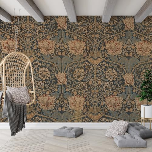 Vintage Floral Wallpaper Peel and Stick Wallpaper Decor Vintage Floral Wallpaper Peel and Stick Botanical Sage Green Kitchen Bedroom Decor William Morris Wallpaper Boho Wall Art Brown 250x350cm