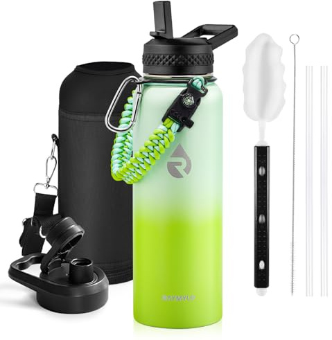 RAYMYLO 1.2L Insulated Water Bottle, Triple Wall Vacuum Stainless Steel | Leak Proof Metal Water Flask Jug with Straw & Spout Lids for Sports and Travel, BPA-Free,Cold for 36 Hrs, Hot for 18 Hrs