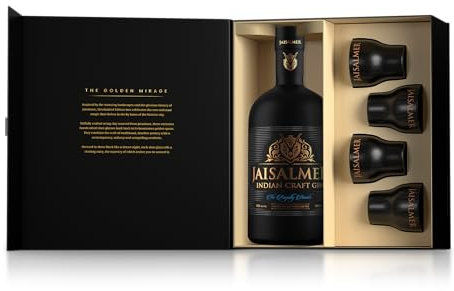 JAISALMER - Coffret 4 verres - Distilled Gin - Idéal pour la dégustation de gin pure - 43% Alcool - Origine : Inde - 70cl