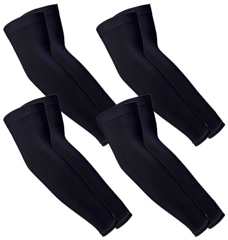 Voarge 4 pares de calentadores de brazos para hombre y mujer, protección UV, protección solar UPF 50+, para baloncesto, fútbol, voleibol, equitación, Negro , 38*12cm