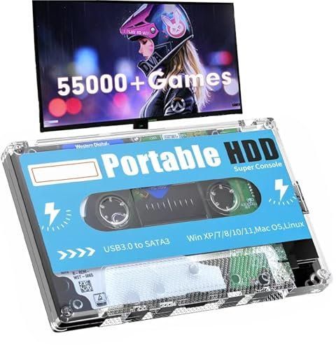 COVOZAMA 500GB Portable Retro Game Hard Drive, 55,000+ Games, Batocera 33 System, Compatible with 90+ Emulators,Supports PS3/PS2/PSP/DC/SS/WII/WIIU, Windows/Mac/PC