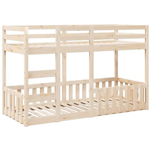 vidaXL Etagenbett, Kinderbett mit Rausfallschutz Leiter, Stockbett mit Lattenrost, Bett Holzbett Bodenbett, 90x190cm Massivholz Kiefer