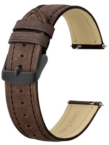 BISONSTRAP Extra Lange Armband 20mm, Leder Uhrenarmband für Herren, XL Ersatzarmband für Große Handgelenke, Dunkelbraun (Schwarze Schnalle)