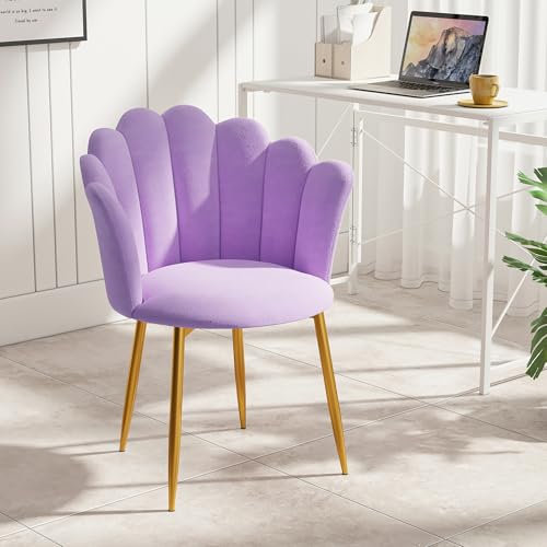 Armchair Tub Chair, Velvet Vanity Chair Shell Accent Chairs with Gold Plating Metal Legs, Leisure Single Sofa Dressing Chairs for Home, Office, Bedroom, Living Room, Dining Room (Purple)